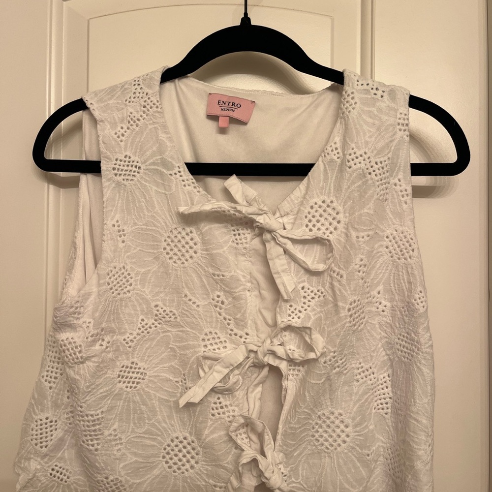 White Floral Lace Bow Top